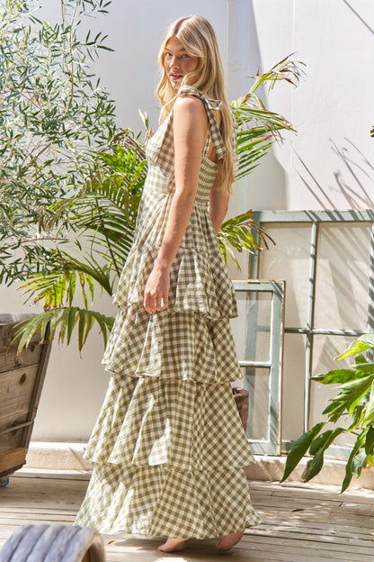 Jade By Jane Gingham Tiered Maxi Dress