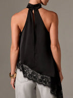 Asymmetrical Lace-Trim Halter Neck Cami Top