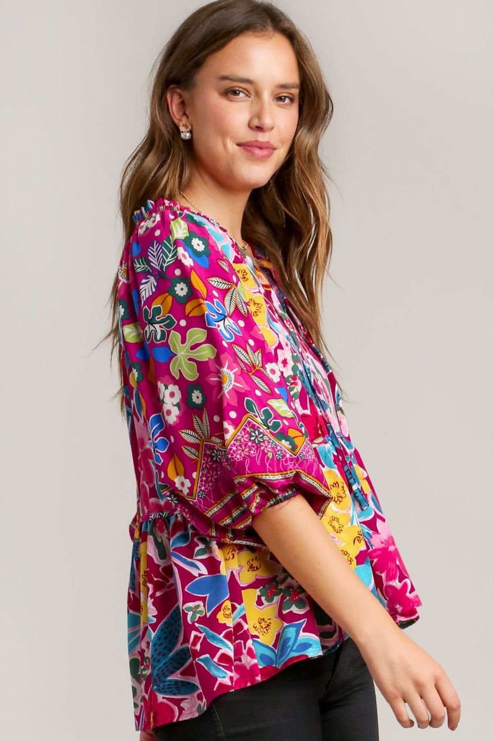 Floral Print Tie Neck Peplum Blouse - Elegant & Feminine