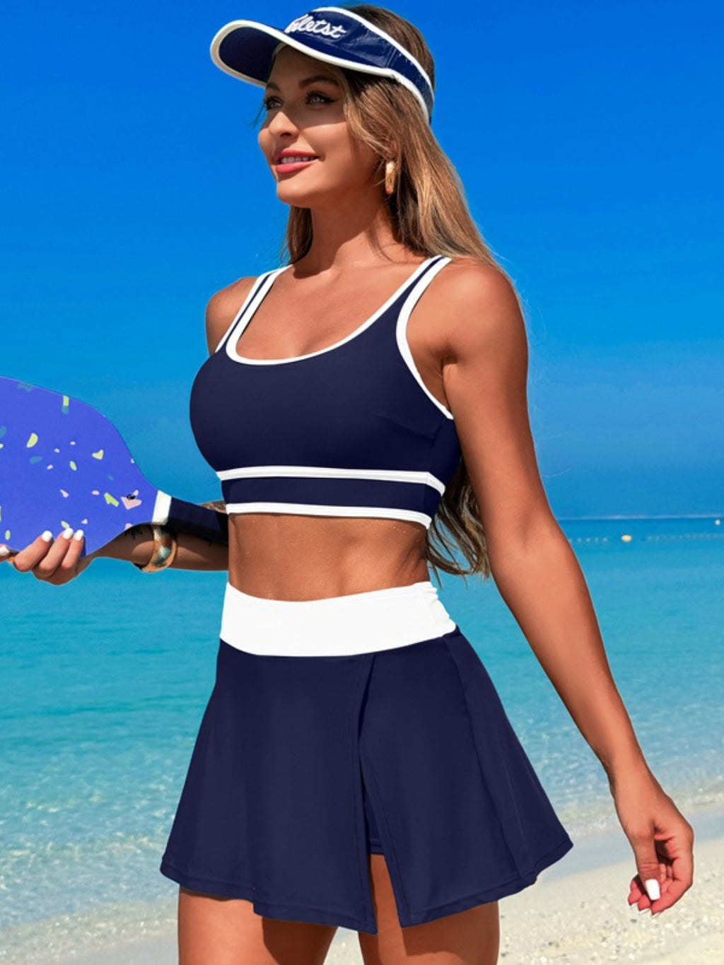 Scoop Neck Swim Set with Skort - Stylish & Comfortable