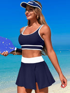 Scoop Neck Swim Set with Skort - Stylish & Comfortable