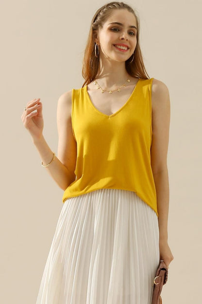 Ninexis V-Neck Curved Hem Tank - Full Size Mustard