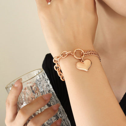 Feminine Titanium Steel Half Chunky Chain Bracelet Rose gold One Size