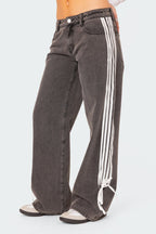 Side Striped Loose Fit Jeans - Trendy & Relaxed Denim