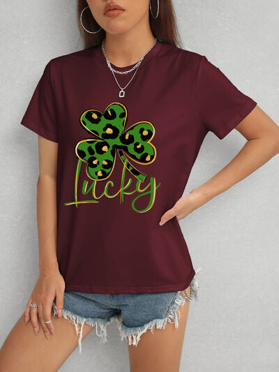 Lucky Clover Comfort Fit Short Sleeve T-Shirt Burgundy