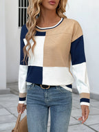 Color Block Crew Neck Sweater with Ribbed Trim