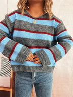 Striped Ribbed Round Neck Long Sleeve Sweater