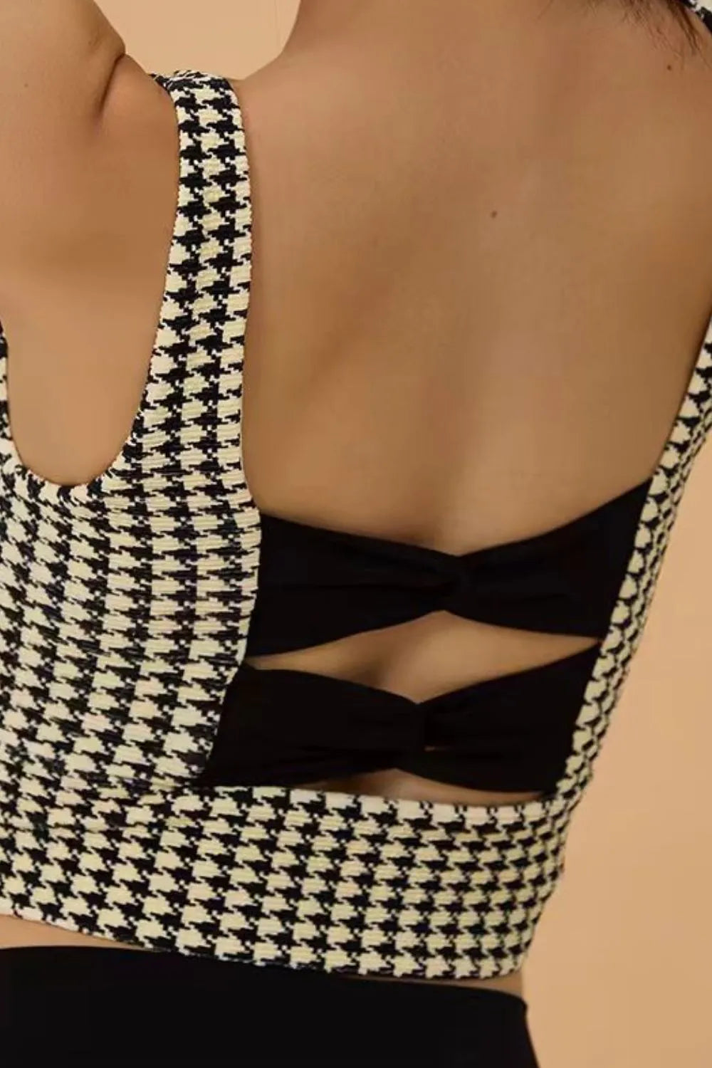 Houndstooth Crisscross Back Active Sports Bra