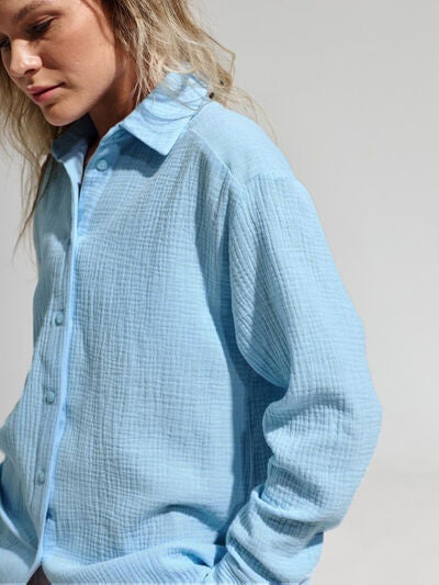 Textured Long Sleeve Collared Shirt - 100% Cotton