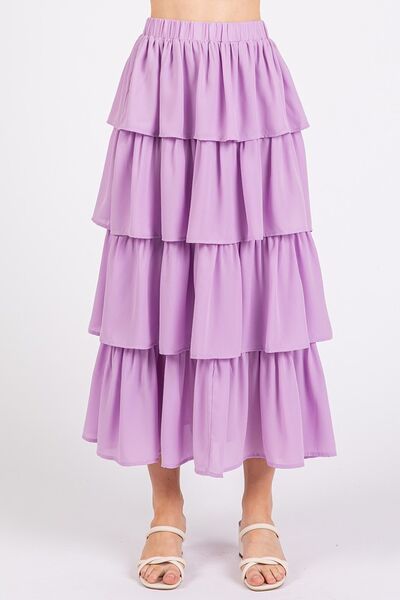 Mittoshop Chiffon Ruffle Layer Elastic Waist Midi Skirt