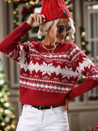 Cozy Snowflake Pattern Round-Neck Winter Sweater