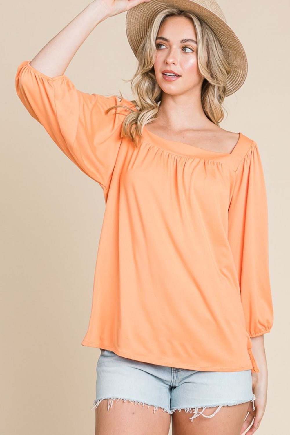 Culture Code Square Neck Puff Sleeve Blouse