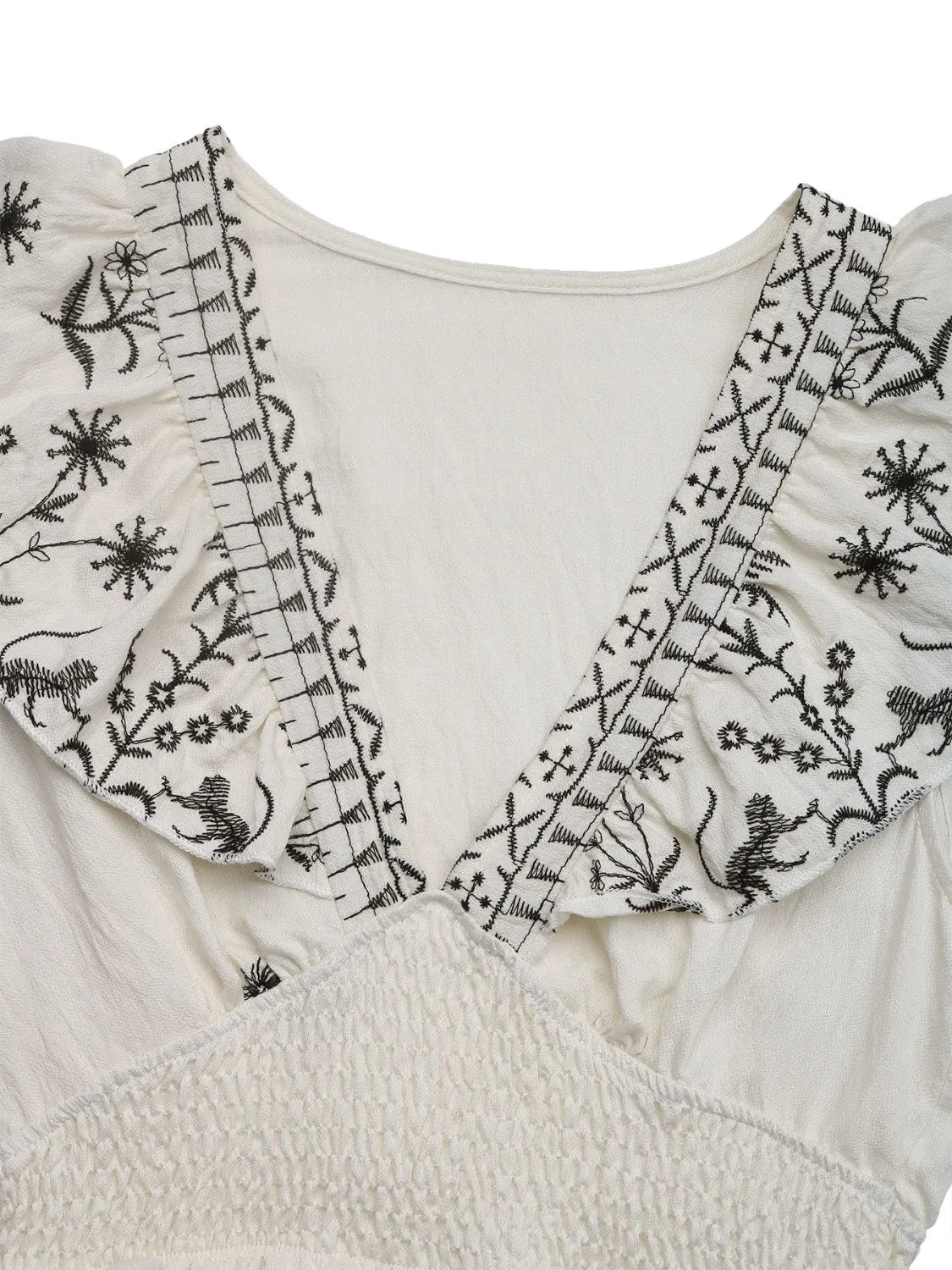 Romantic Smocked Ruffled Cap Sleeve Mini Dress