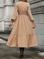 Elegant Ruched Surplice Long Sleeve Tiered Midi Dress
