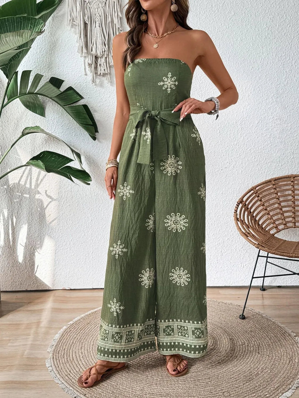 Breeze Printed Wide-Leg Tube Jumpsuit