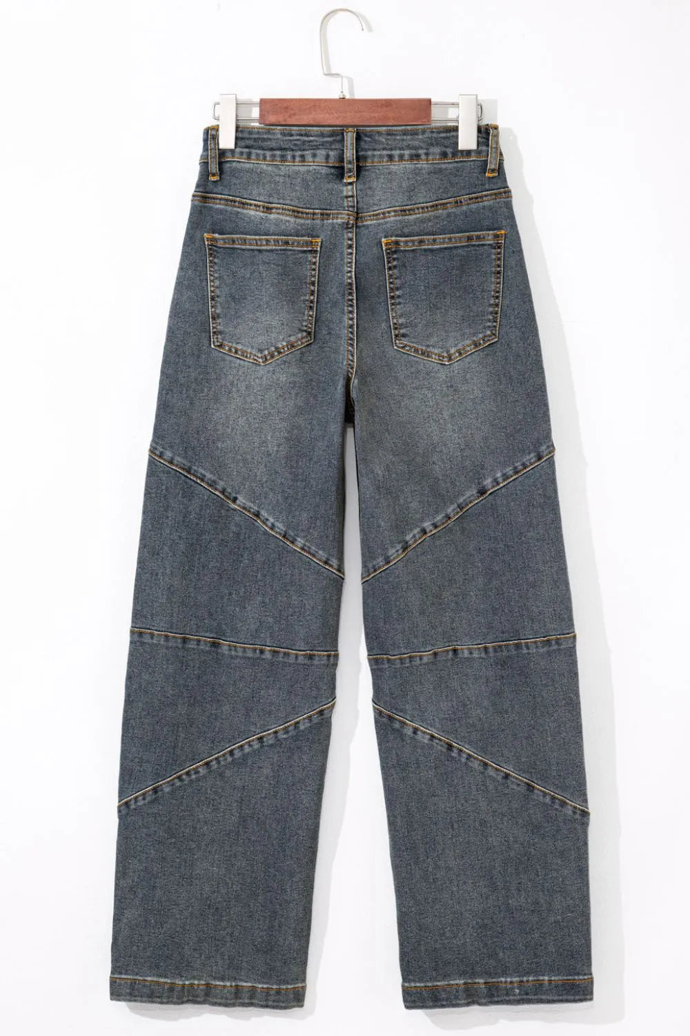 Exposed Stitching High Waist Straight Leg Jeans