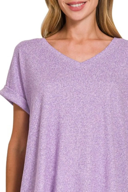 Zenana Soft Touch V-Neck Hacci Knit Tee