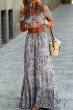 Boho Off-Shoulder Paisley Print Maxi Dress