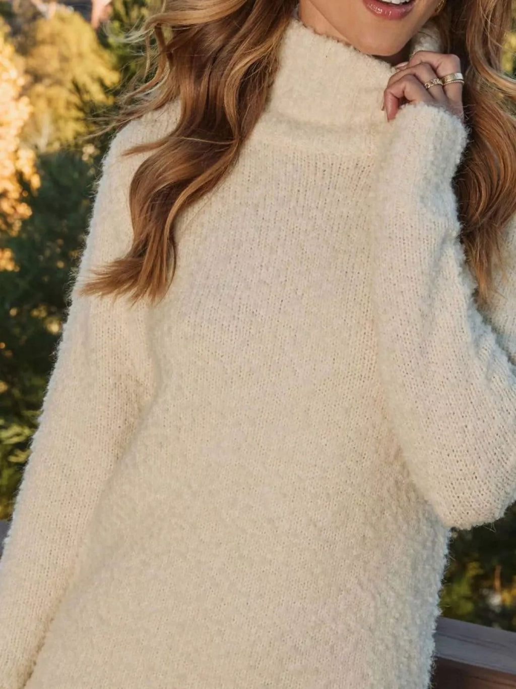 Fringe Detail Turtleneck Long Sleeve Sweater Dress