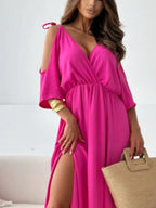 Tied Shoulder Slit Maxi Dress – Flowy & Feminine