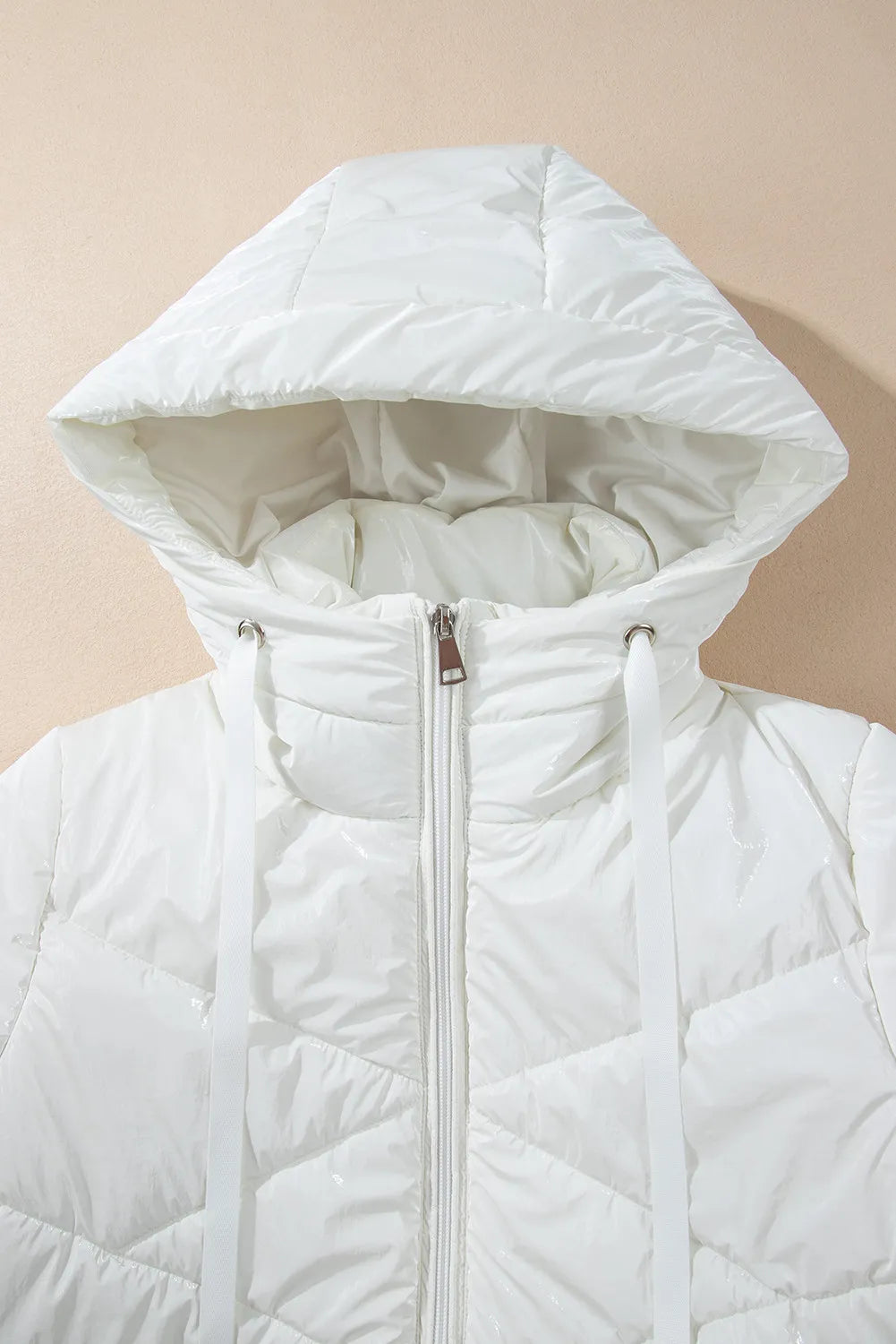 Drawstring Zip-Up Hooded Winter Coat with Pockets