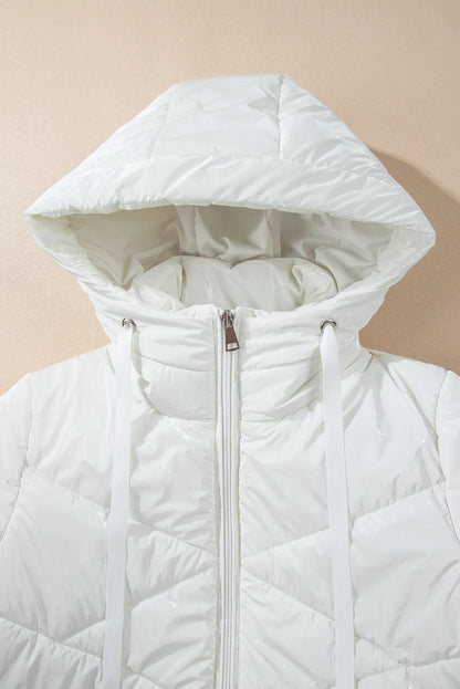 Drawstring Zip-Up Hooded Winter Coat with Pockets