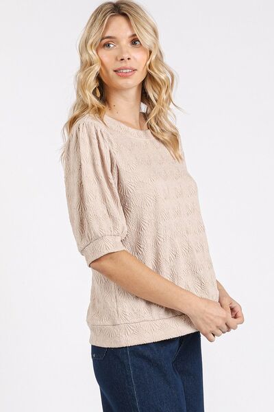 Mittoshop Fan Shell Texture Puff Sleeve Knit Top