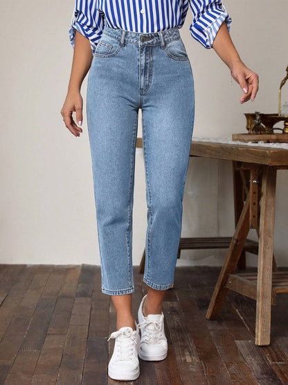 High-Waist Pocketed Denim Jeans for Women