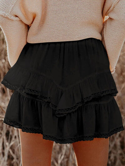 Elegant Lovelet Lace Detail Layered Skirt Black