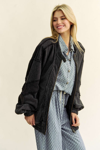 Davi & Dani Exposed Seam Zip-Up Dropped Shoulder Jacket