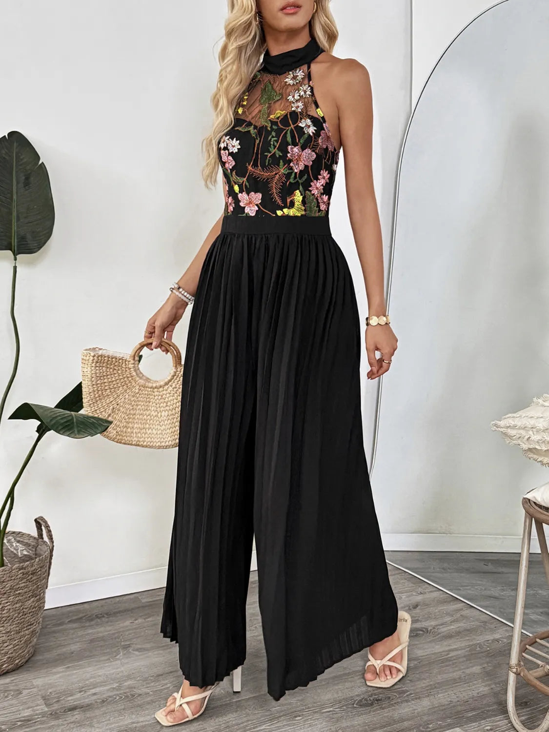 Bloom Grace Halter Pleated Jumpsuit