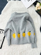Chic Lemon Pattern Button-Up Cardigan – Playful Knitwear for Everyday Style