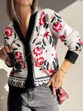 Floral Geometric Border Button-Down Cardigan White