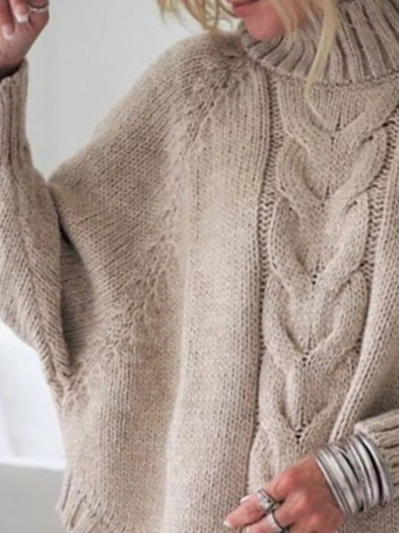 Full-Size Cable-Knit Long Sleeve Sweater (Plus Size)
