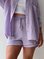 Chic Textured Button-Up Shirt & Shorts Two-Piece Set