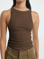 Asymmetrical Ribbed Back Crop Tank Top