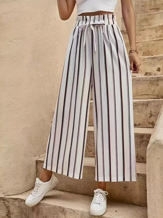 Tied Striped Wide-Leg Pants – Comfortable & Elegant Stripe