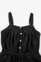 Knotted Straps Button Textured Drawstring Jumpsuit
