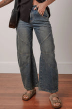 Exposed Stitching High Waist Straight Leg Jeans
