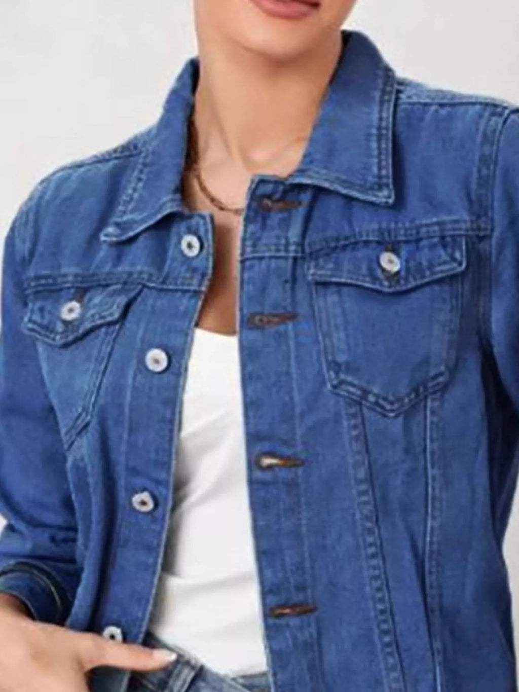 Button-Up Long Sleeve Denim Jacket with Pockets