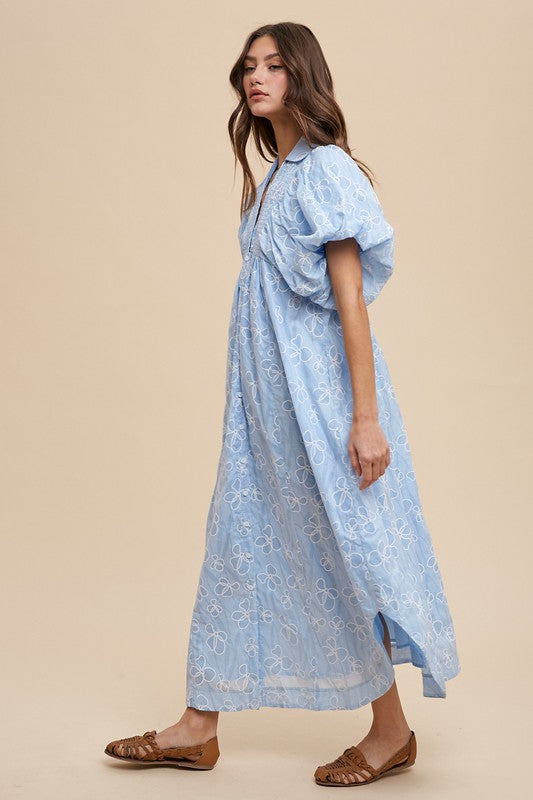 Annie Wear Floral Smocked Puff-Sleeve Dress