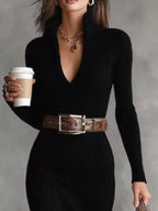 Full-Size Ribbed Knit Turtleneck Sweater Dress (Plus Size)