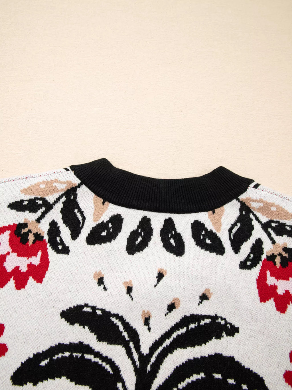 Floral Geometric Border Button-Down Cardigan