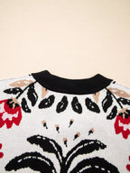 Floral Geometric Border Button-Down Cardigan