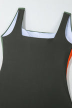 Color Block Padded Square Neck One Piece Swimsuit