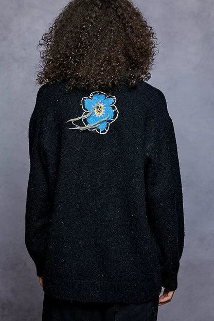 POL BloomCraze Floral Fringe Knit Sweater