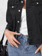Button-Up Long Sleeve Denim Jacket with Pockets