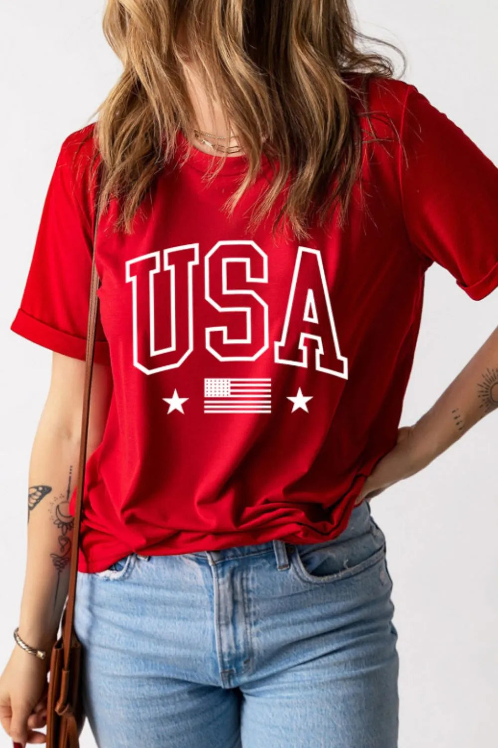 Classic USA Flag Crewneck T-Shirt - Patriotic & Timeless Red