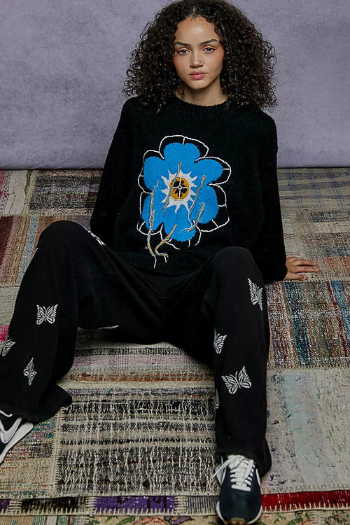POL BloomCraze Floral Fringe Knit Sweater