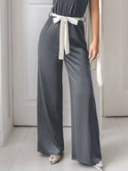 One-Shoulder Bowknot Wide-Leg Belted Jumpsuit